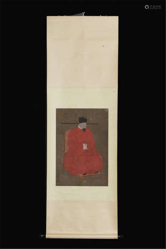 CHINESE SCROLL PAINTING OF SEATED OFFICIAL