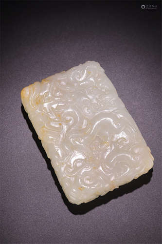 CHINESE WHITE JADE DRAGON PLAQUE