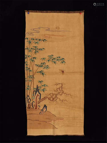 CHINESE EMBROIDERY KESI TAPESTRY OF BAMBOO AND ROCK