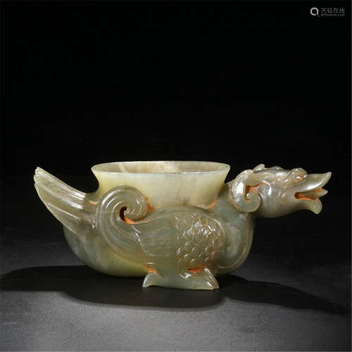 CHINESE CELADON JADE DUCK SHAPED BRUSH WASHER