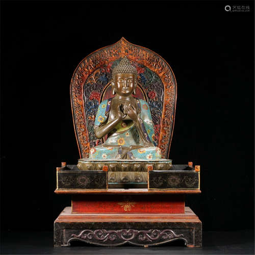 CHINESE CLOISONNE SEATED BUDDHA ON BASE