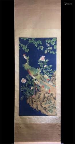 CHINESE SCROLL PAINTING OF PHOENIX AND FLOWER