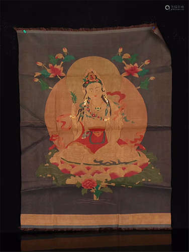 CHINESE EMBROIDERY KESI TAPESTRY OF SEATED GUANYIN