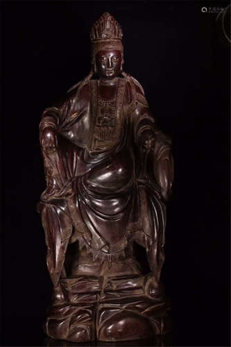 CHINESE HARDWOOD ZITAN SEATED GUANYIN