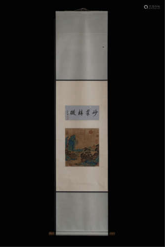 CHINESE SCROLL PAINTING OF MOUNTAIN VIEWS WITH CALLIGRAPHY