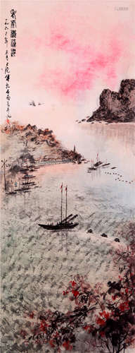 CHINESE SCROLL PAINTING OF RIVER VIEWS