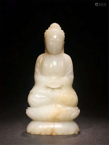 CHINESE WHITE JADE SEATED BUDDHA