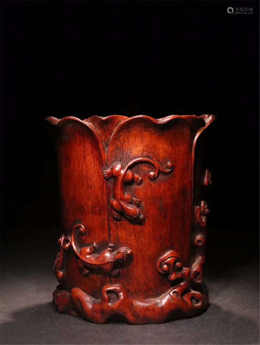 CHINESE BAMBOO CARVED DRAGON BRUSH POT