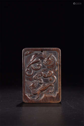 CHINESE HARDWOOD ZITAN BEAST PLAQUE