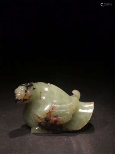 CHINESE CELADON JADE BIRD TABLE ITEM