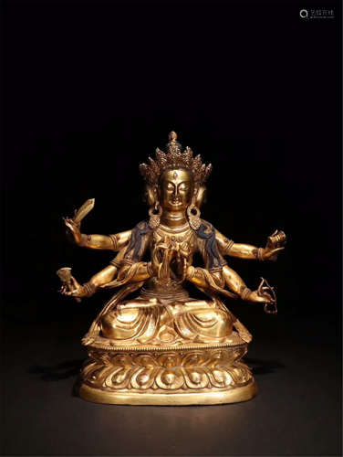 TIBETAN GILT BRONZE SEATED GARA