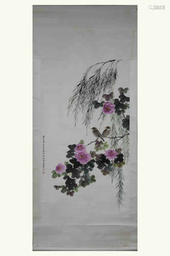 CHINESE SCROLL PAINTING OF BIRD AND FLOWER