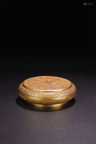 CHINESE GILT BRONZE ROUND LIDDED BOX