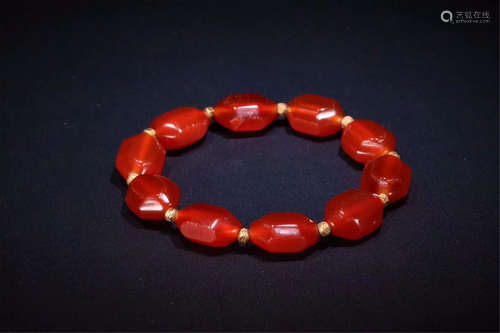 CHINESE RED AGATE BEAD BRACELET