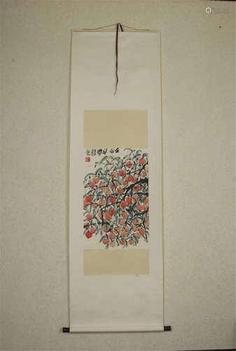 CHINESE SCROLL PAINTING OF FRUIT ON TREE