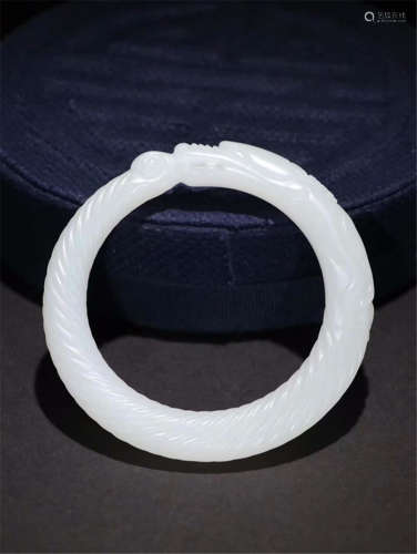 CHINESE WHITE JADE DRAGON BANGLE