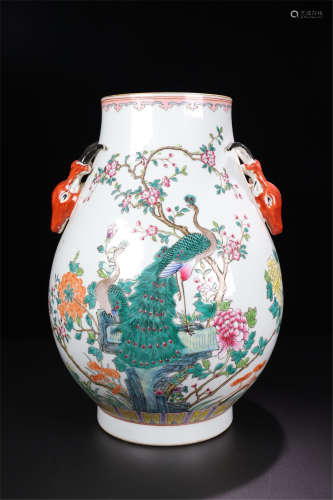CHINESE PORCELAIN FAMILLE ROSE PHOENIX AND FLOWER ZUN VASE