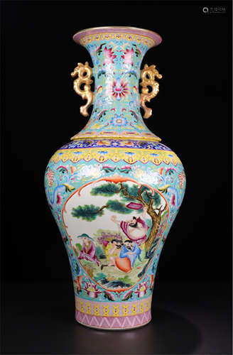 CHINESE PORCELAIN FAMILLE ROSE EIGHT IMMORTALS VASE