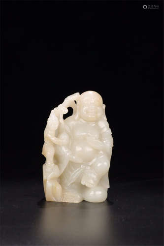 CHINESE CELADON JADE STANDING BUDDHA TABLE ITEM