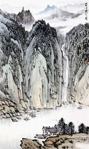 CHINESE SCROLL PAINTING OF MOUNTAIN VIEWS WITH PUBLICATION