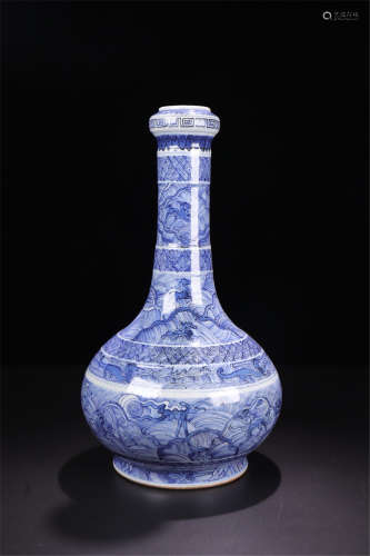 CHINESE PORCELAIN BLUE AND WHITE BEAST AND WAVE ONG NECK VASE