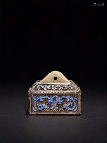 CHINESE ENAMEL SILVER COVERED JADE SEAL