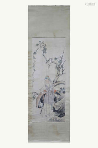 CHINESE SCROLL PAINTING OF BEAUTY UNDER TREE