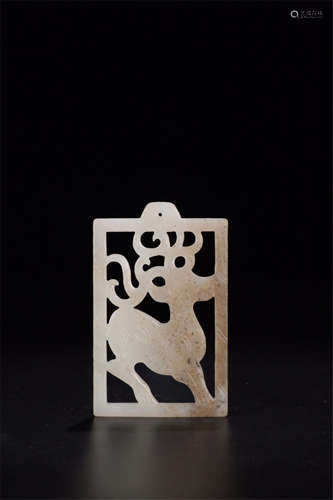 CHINESE WHITE JADE DEER PLAQUE