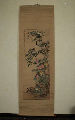 CHINESE SCROLL PAINTING OF BIRD AND FLOWER