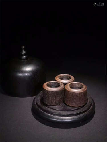 THREE CHINESE AGALWOOD ARCHER'S RINGS