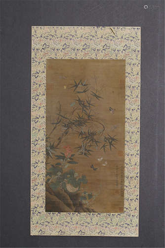 CHINESE SCROLL PAINTING OF BAMBOO AND FLOWER