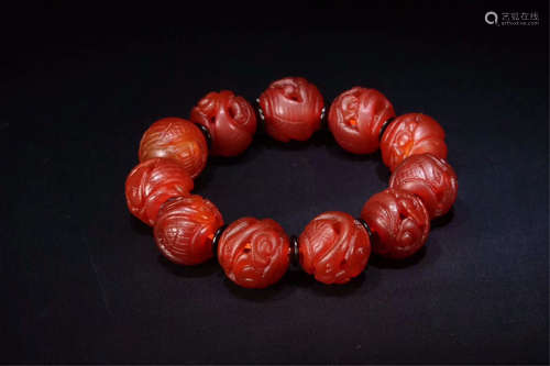 CHINESE RED AGATE BEAD BRACELET