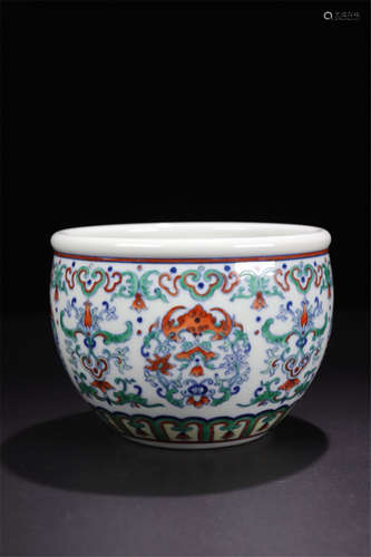 CHINESE PORCELAIN DOUCAI BAT AND FLOWER WATER BOWL