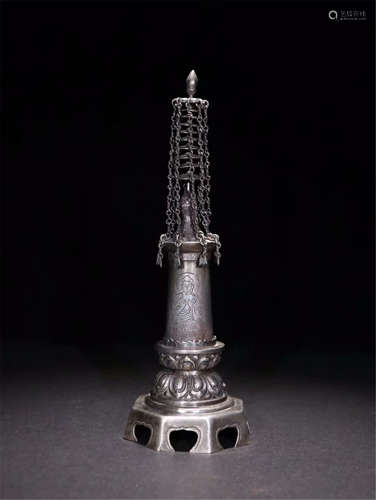 CHINESE PURE SILVER BUDDHIST TOWER