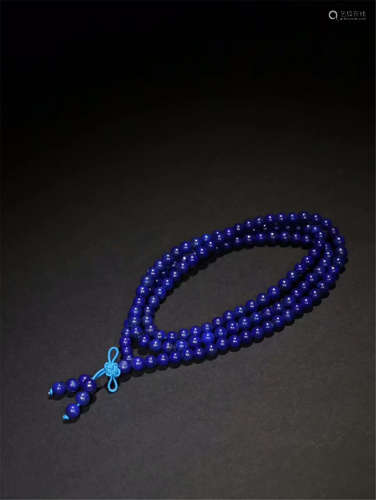 CHINESE LAPIS BEAD BUDDHIST BRACELET