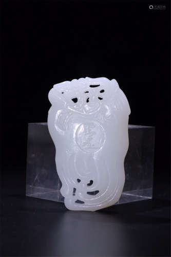 CHINESE WHITE JADE BUDDHA HAND PLAQUE