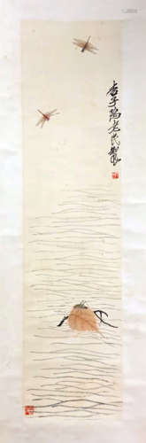 CHINESE SCROLL PAINTING OF INSECT AND LEAF