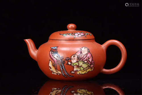 CHINESE COLOR PAINTED YIXING ZISHA CLAY TEA POT