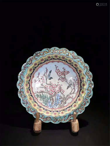 CHINESE ENAMEL BIRD AND FLOWER PLATE