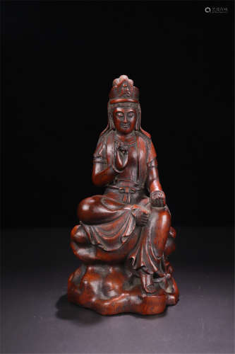 CHINESE BAMBOO CARVED SEATED GUANYIN