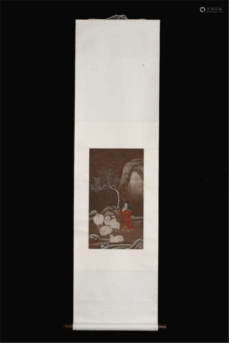 CHINESE SCROLL PAINTING OF MAN WITH SHEEP