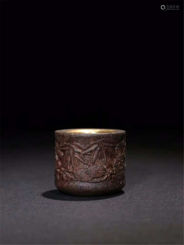 CHINESE AGALWOOD BAMBOO ARCHER'S RING