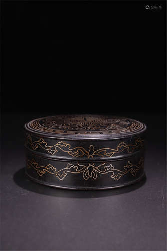 CHINESE SILVER THREAD INLAID ZITAN ROUND CASE