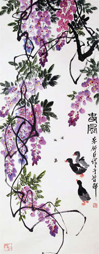 CHINESE SCROLL PAINTING OF DUCK AND FLOWER