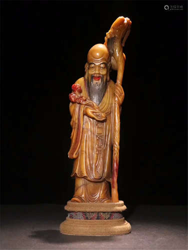 CHINESE COLOR PAINTED SOAPSTONE STANDING FIGURE