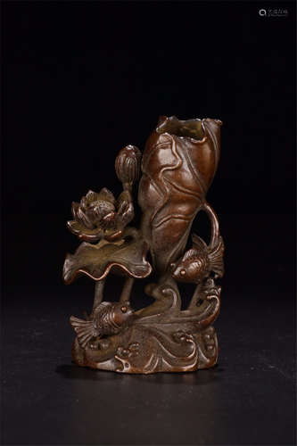 CHINESE BRONZE LOTUS INCENSE HOLDER