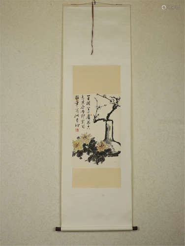 CHINESE SCROLL PAINTING OF FLOWER IN VASE