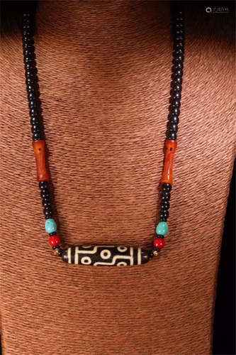 TIBETAN AGATE NINE CIRCLE DZI BEAD NECKLACE