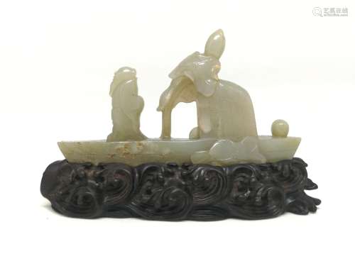 A JADE CARVED ORNAMENT OF FISHERMAN, MING DYANSTY