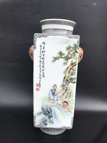 A FAMILLE ROSE SQUARE VASE, WANG QI